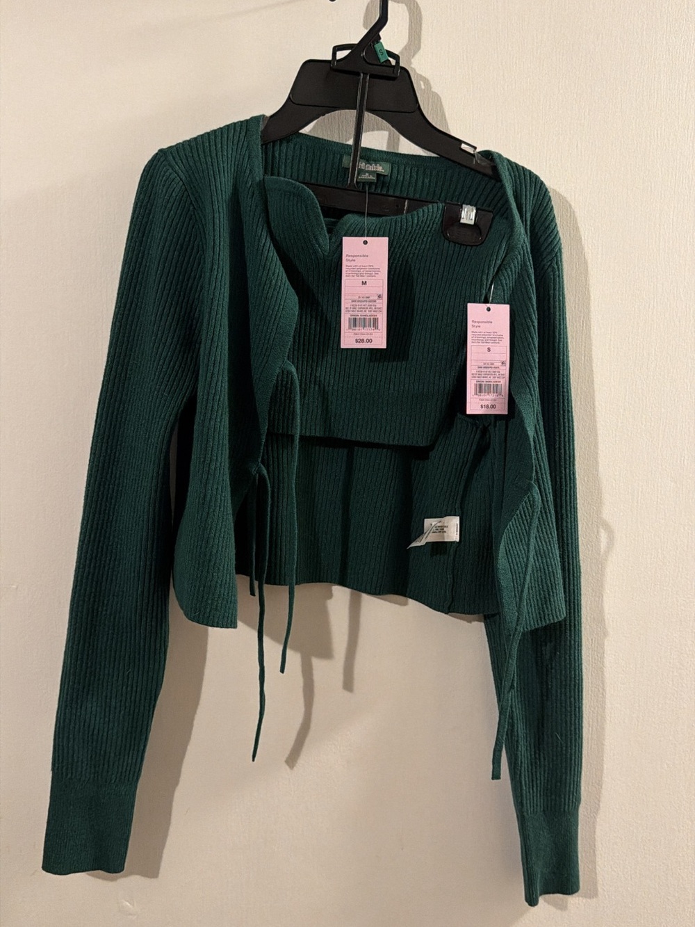 wild fable Dark Green Ribbed Tie-Front Sweater Cardigan with bandeau